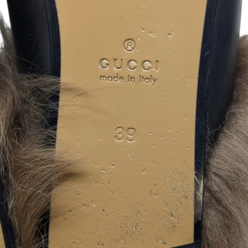 Gucci Black Leather Fur Princetown Mule Loafer Size EU 39 - Picture 8 of 9